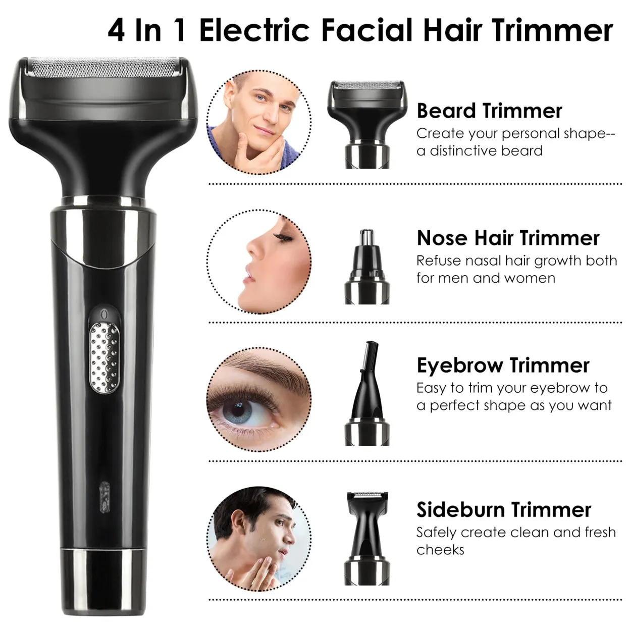 4 In 1 Rechargeable Razor Trimmer Beard Eyebrow Nose Hair Clipper Portable Black