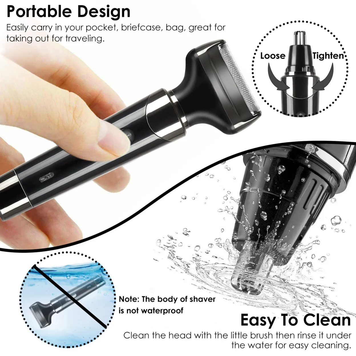 4 In 1 Rechargeable Razor Trimmer Beard Eyebrow Nose Hair Clipper Portable Black