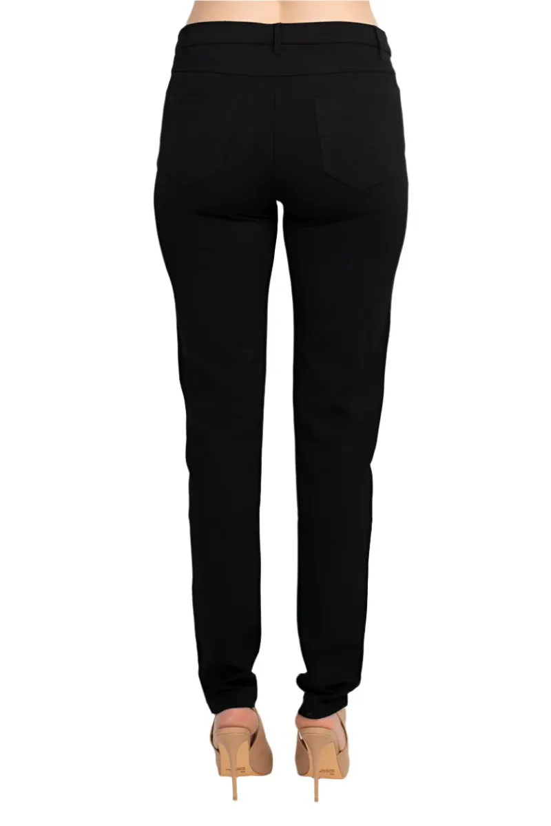 Alberto Makali Mid Waist Belt Hoop Zip Button Closure 5 Pocket Crepe Pant