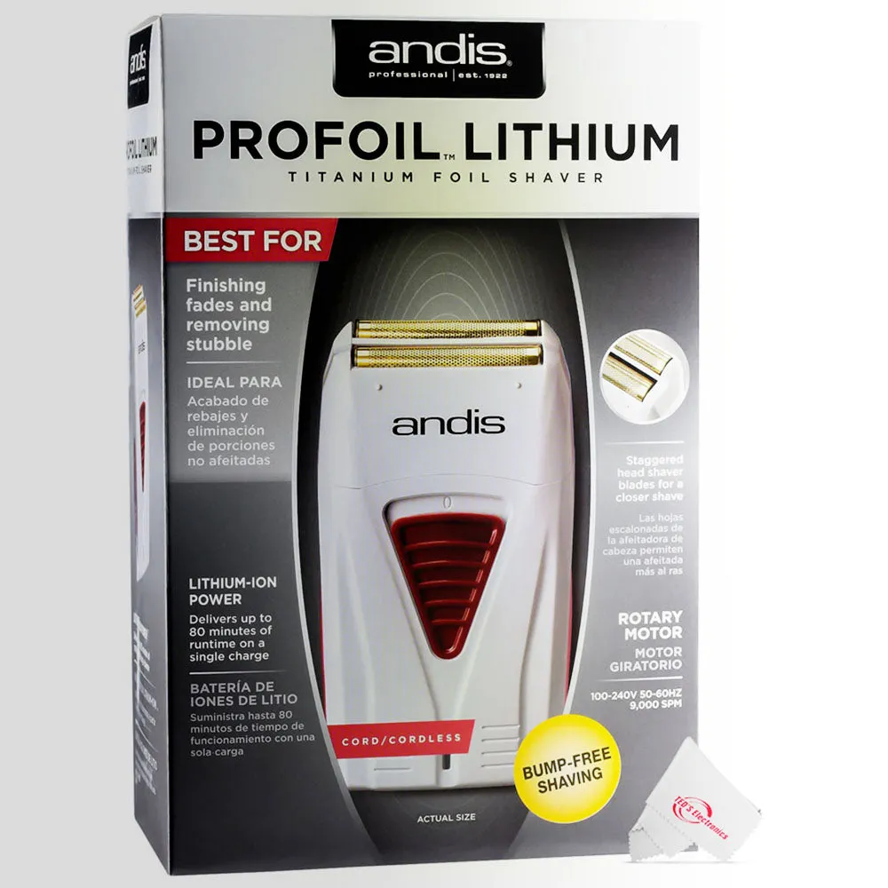 Andis Pro Foil Lithium Titanium Cord / Cordless Foil Shaver 17150 with Large Styling Comb