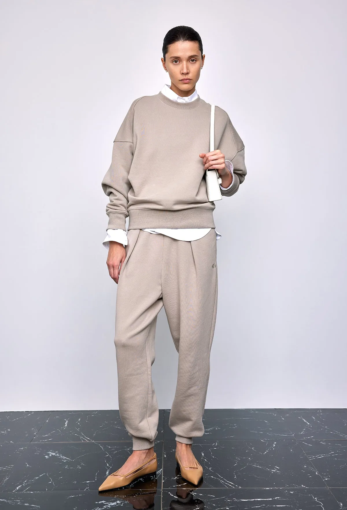 Basic R Zip-up Sweatshirt In Moca Beige