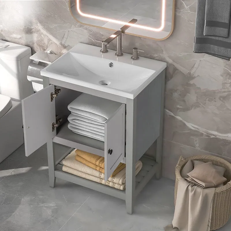 Giving Tree 24" Modern Freestanding Bathroom Vanity Ceramic Sink with Doors and Shelf