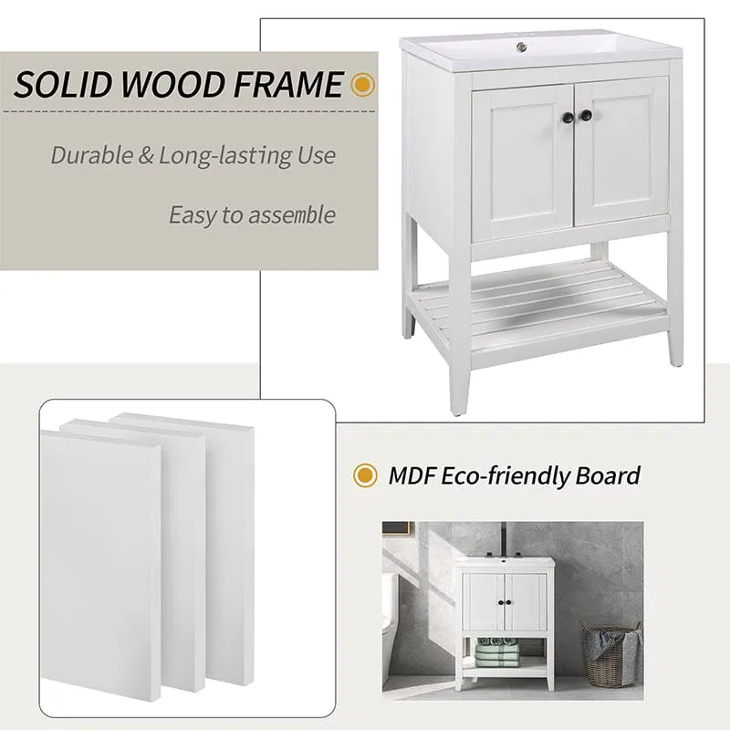 Giving Tree 24" Modern Freestanding Bathroom Vanity Ceramic Sink with Doors and Shelf