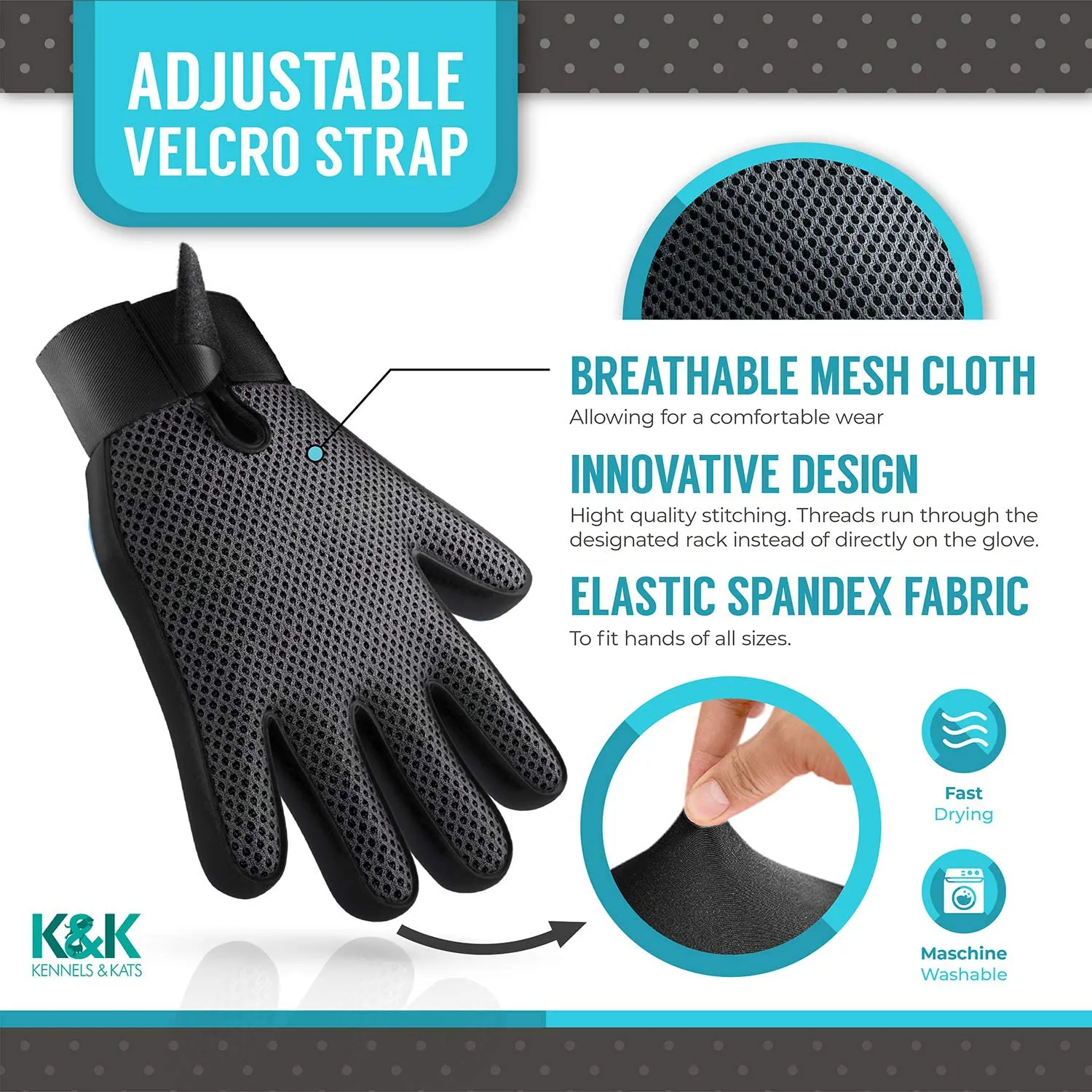 KENNELS & KATS New Version Pet Grooming Gloves, Premium Deshedding Glove for Easy, Mess-Free Grooming of Cats, Dogs, Rabbits and Horses with Long/Short/Curly Fur