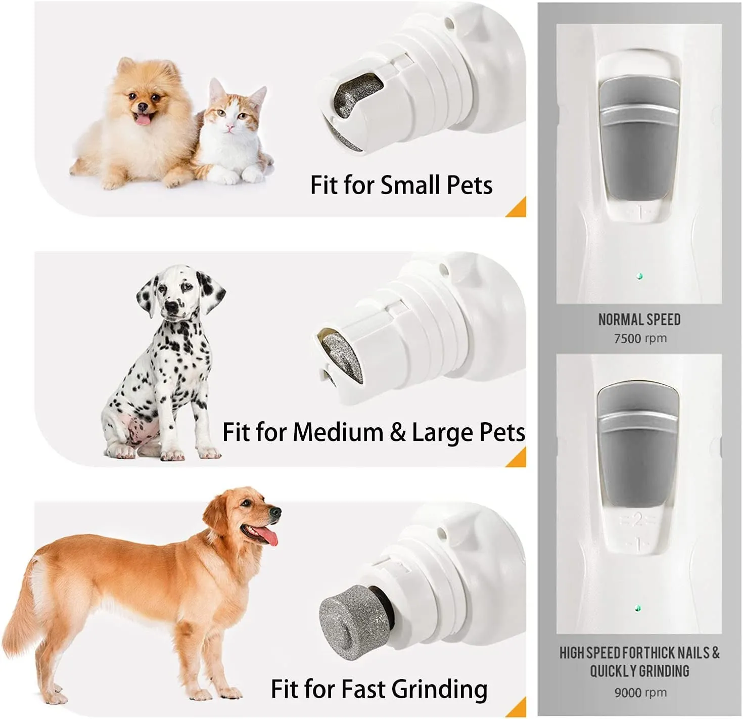 LED Pet Nail Grinder: Low Noise, 2-Speed