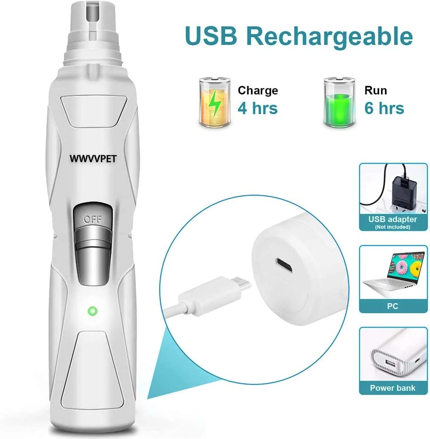 LED Pet Nail Grinder: Low Noise, 2-Speed