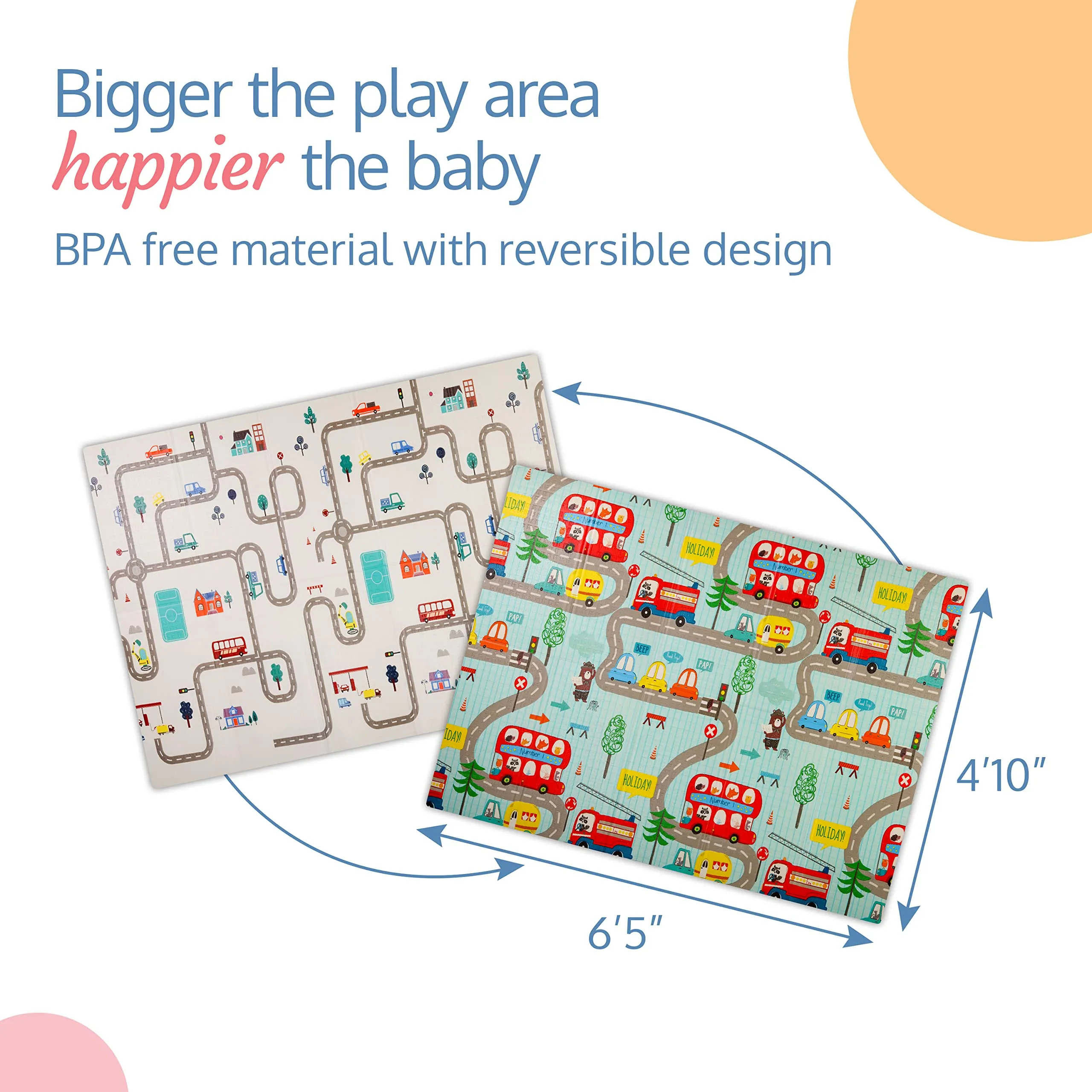 LuvLap Cityscape Double Sided Water Proof Baby Play Mat, Multicolor,Reversible Play mats for Kids, Baby Carpet,for Crawling Baby, Extra Large Size, 6'5" x 4'10" (195.5cmx147cm), 0.3" (0.8cm) Thick