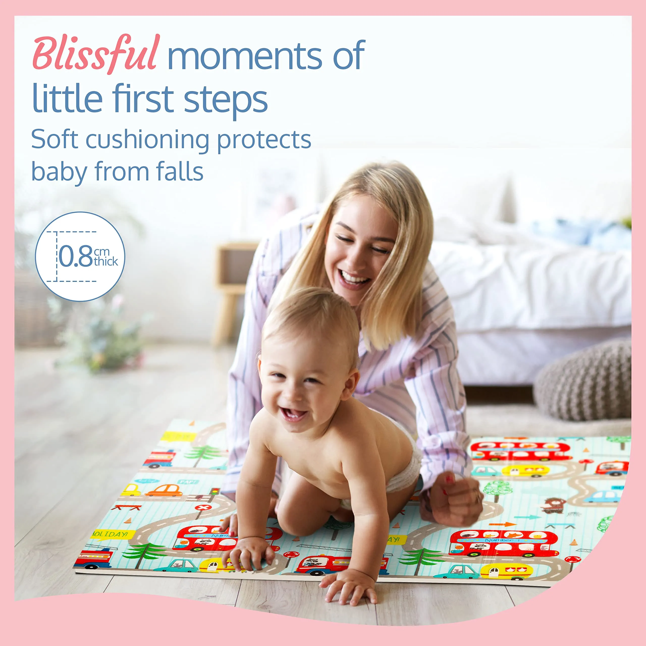 LuvLap Cityscape Double Sided Water Proof Baby Play Mat, Multicolor,Reversible Play mats for Kids, Baby Carpet,for Crawling Baby, Extra Large Size, 6'5" x 4'10" (195.5cmx147cm), 0.3" (0.8cm) Thick