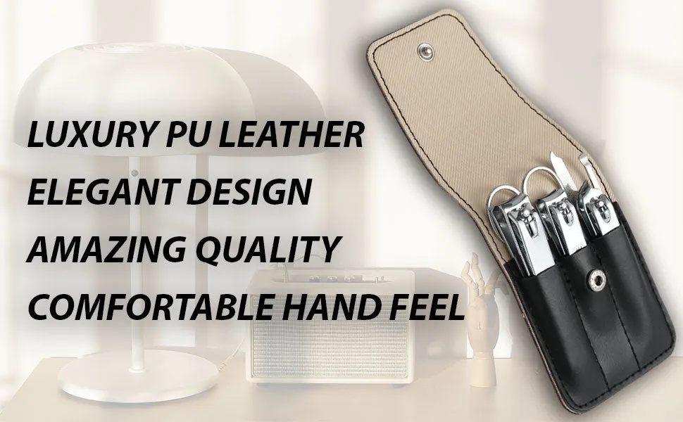 Nail Clipper Set, 6 Pcs - Toenail Clippers, Stainless Steel Fingernail Clipper, and PU Leather Manicure Set (Black)