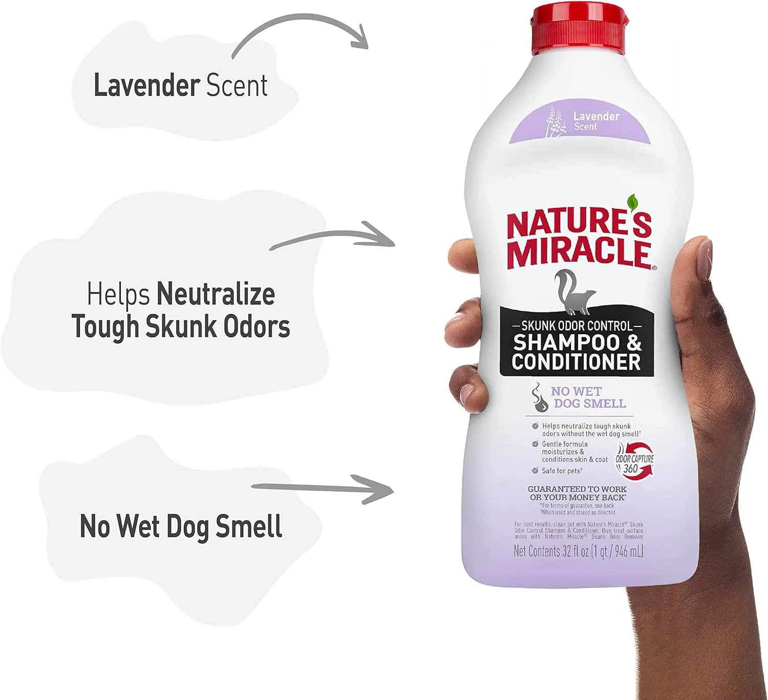 Nature's Miracle Skunk Odor Control Shampoo & Conditioner Lavender Scent 32-oz, Pet Shampoo