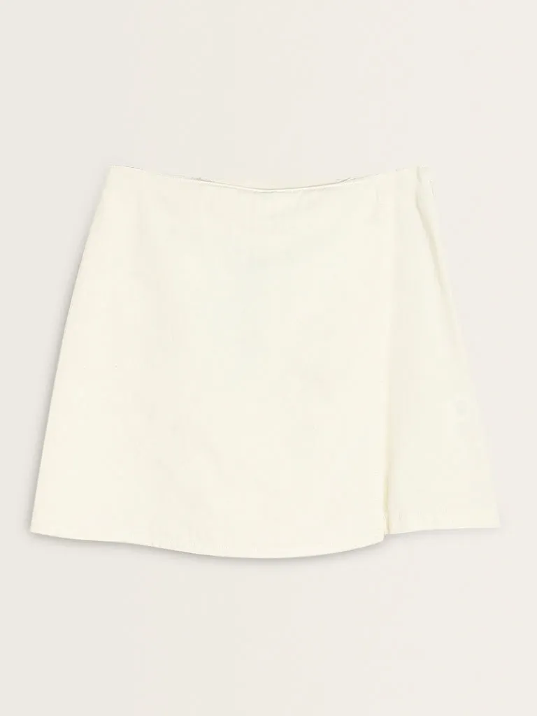 Nuon White High-Rise Denim Skort