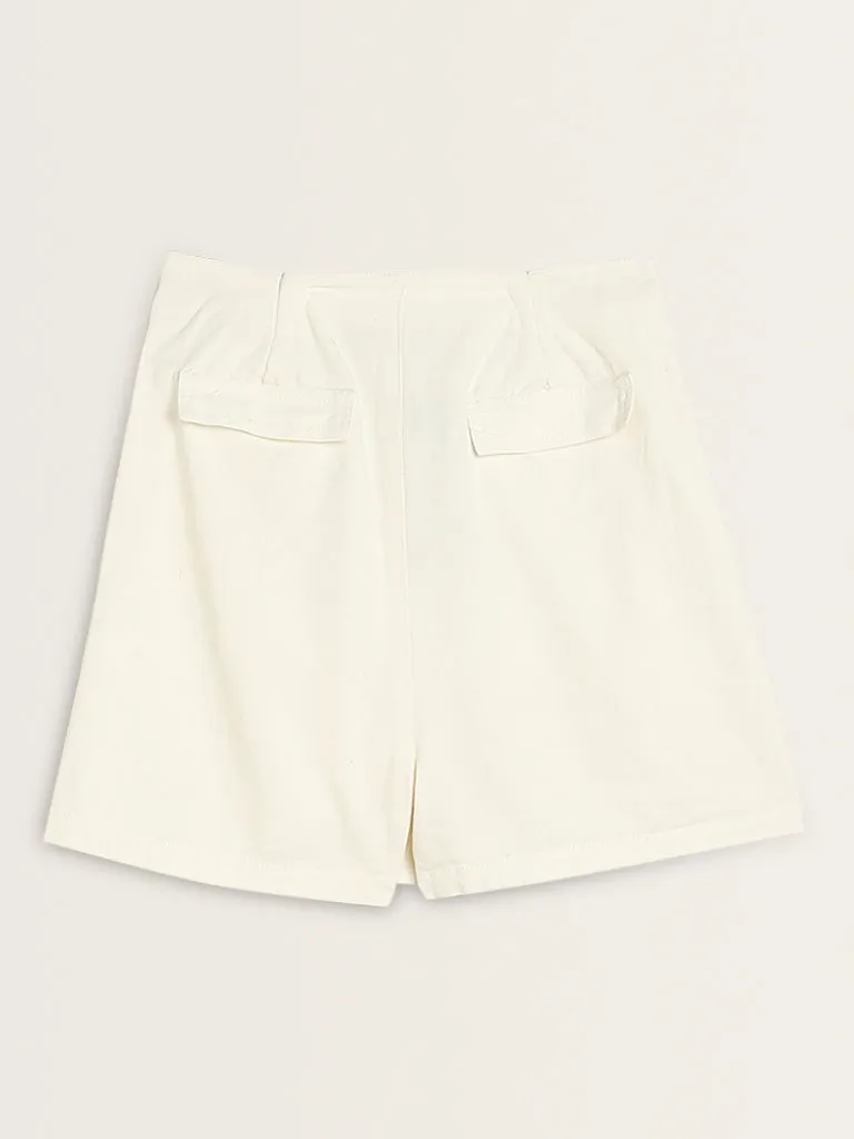 Nuon White High-Rise Denim Skort