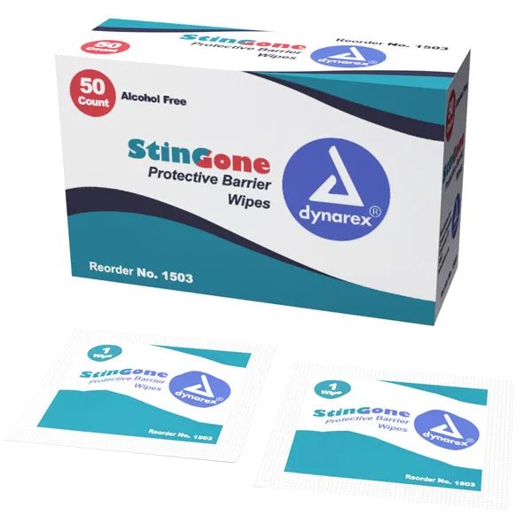 Stingone Skin Protective Barrier Wipes, Alcohol Free 50/Box by Dynarex