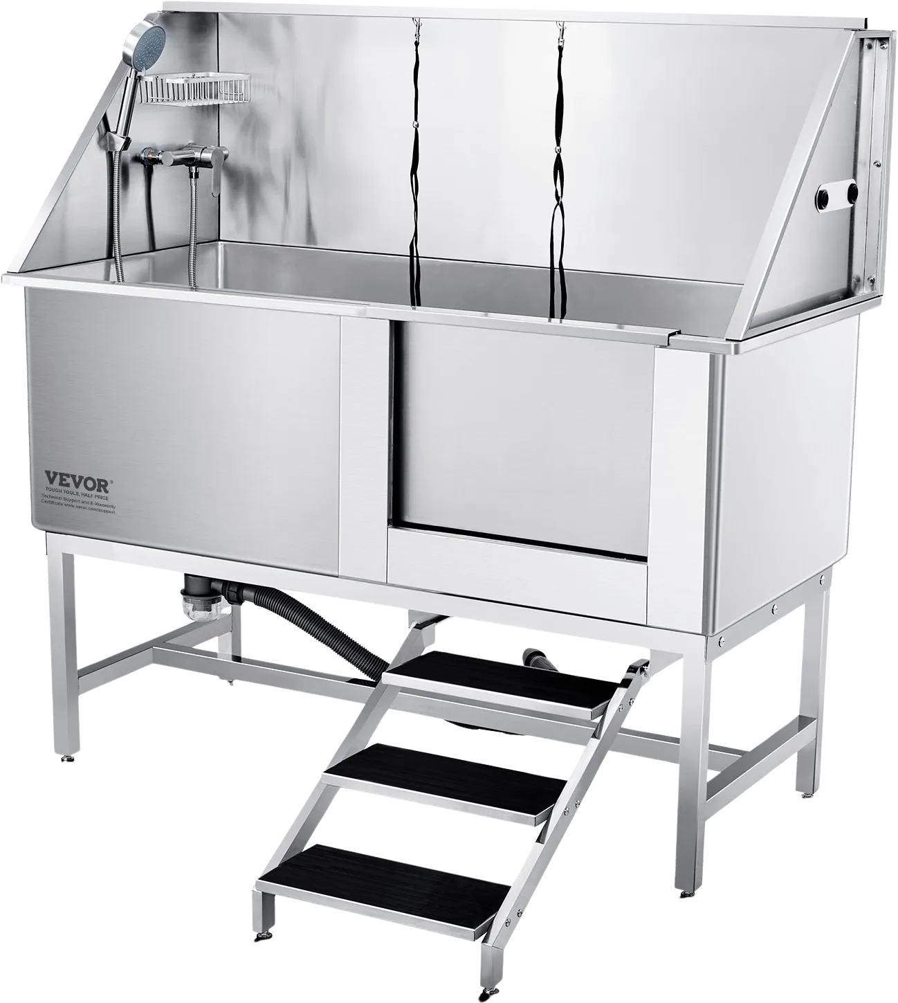 Vevor 62" Dog Grooming Tub Stainless Steel 440 Lbs. Capacity with Right Door and Stairs New